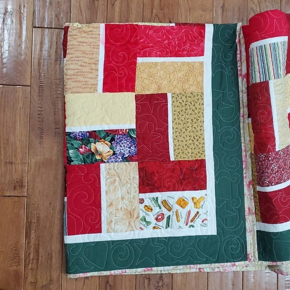 Handcrafted Red and Green Patchwork Quilt Bedding